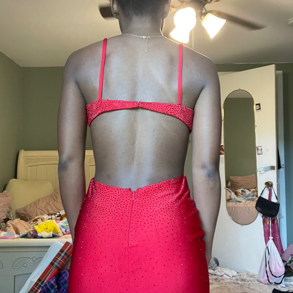 Red Backless Prom Dress - Picture 4 of 6